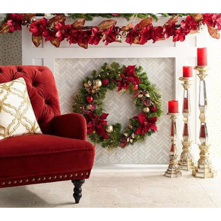 CV09145-3 GWIAZDA BETLEJEMSKA NA PIKU POINSECJA CZERWONA BROKATOWA DEKORACYJNA NA STROIK