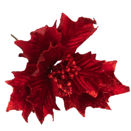 CV09145-3 GWIAZDA BETLEJEMSKA NA PIKU POINSECJA CZERWONA BROKATOWA DEKORACYJNA NA STROIK