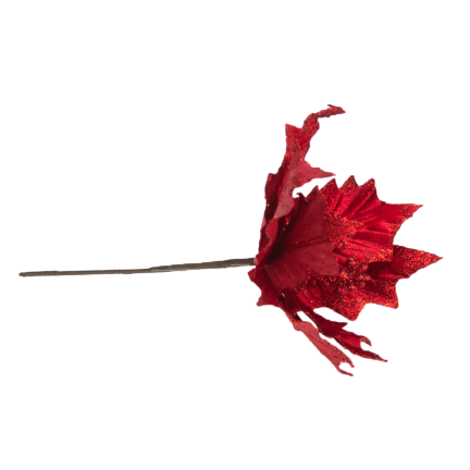 CV09145-3 GWIAZDA BETLEJEMSKA NA PIKU POINSECJA CZERWONA BROKATOWA DEKORACYJNA NA STROIK