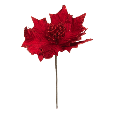 CV09145-3 GWIAZDA BETLEJEMSKA NA PIKU POINSECJA CZERWONA BROKATOWA DEKORACYJNA NA STROIK