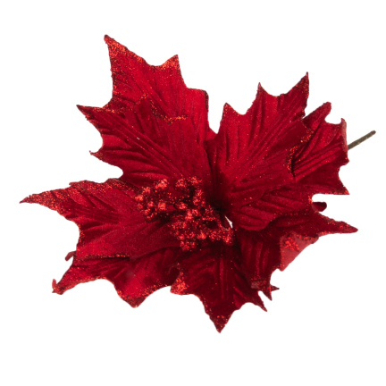 CV09145-3 GWIAZDA BETLEJEMSKA NA PIKU POINSECJA CZERWONA BROKATOWA DEKORACYJNA NA STROIK