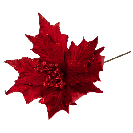 CV09145-3 GWIAZDA BETLEJEMSKA NA PIKU POINSECJA CZERWONA BROKATOWA DEKORACYJNA NA STROIK