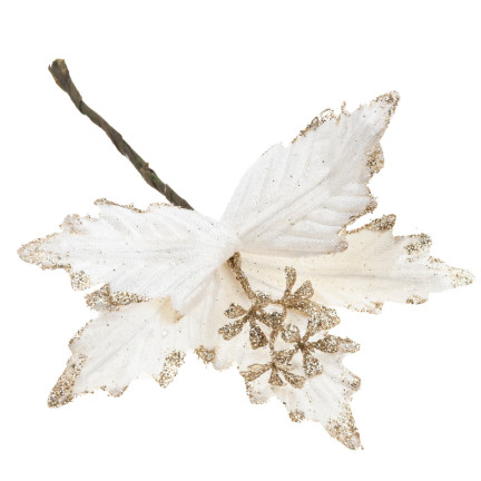 CV09255-2 GWIAZDA BETLEJEMSKA NA PIKU POINSECJA BROKATOWA DEKORACYJNA na STROIK ECRU