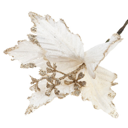 CV09255-2 GWIAZDA BETLEJEMSKA NA PIKU POINSECJA BROKATOWA DEKORACYJNA na STROIK ECRU