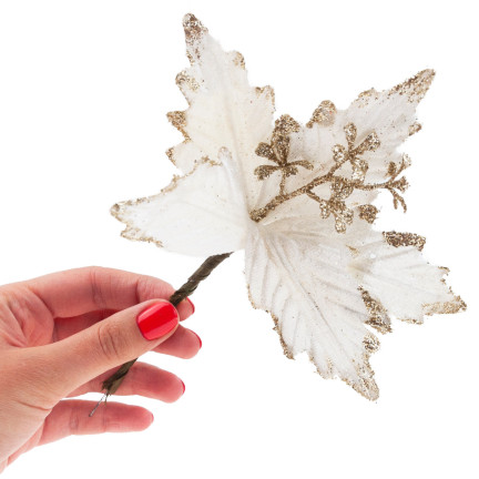 CV09255-2 GWIAZDA BETLEJEMSKA NA PIKU POINSECJA BROKATOWA DEKORACYJNA na STROIK ECRU