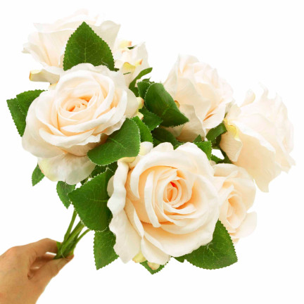 CV10475-2 BUKIET RÓŻ RÓŻE KWIATY SZTUCZNE ŚLICZNE RÓŻYCZKI W BUKIECIE KREMOWY ECRU