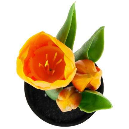 CV10553-4 TULIPAN TULIPANY GUMOWANE KWIATY JAK ŻYWE PREMIUM W DONICZCE POMARAŃCZOWE