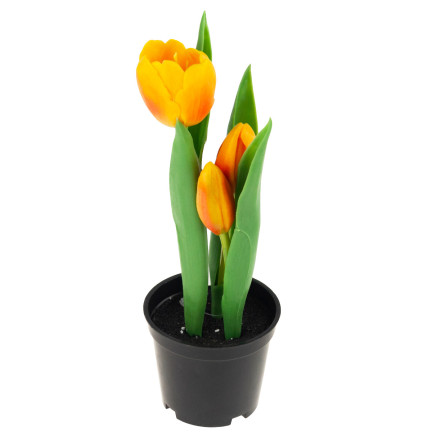 CV10553-4 TULIPAN TULIPANY GUMOWANE KWIATY JAK ŻYWE PREMIUM W DONICZCE POMARAŃCZOWE