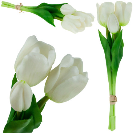 CV17690-2 BUKIET TULIPANÓW GUMOWANYCH SILIKONOWYCH 3SZT LUX BIAŁE TULIPANY jak ŻYWE