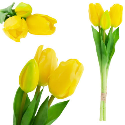 CV17690-3 BUKIET TULIPANÓW GUMOWANYCH SILIKONOWYCH 3SZT LUX ZÓŁTE TULIPANY jak ŻYWE