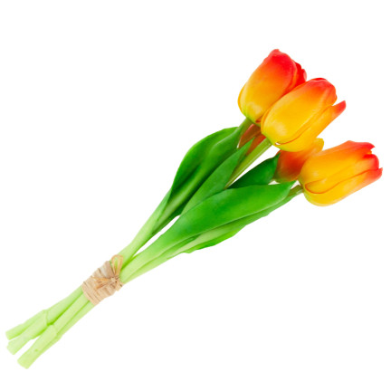 CV17692-4 TULIPANY BUKIET TULIPANÓW GUMOWANE GUMOWE JAK ŻYWE REALISTYCZNE POMARAŃCZOWE
