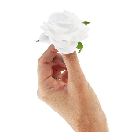 Róża wyrobowa, główka kwiatowa, welurowa, białą, realistyczna, do flowerboxów