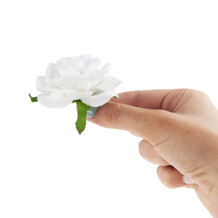 Róża wyrobowa, główka kwiatowa, welurowa, białą, realistyczna, do flowerboxów