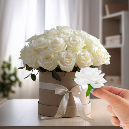 Róża wyrobowa, główka kwiatowa, welurowa, białą, realistyczna, do flowerboxów