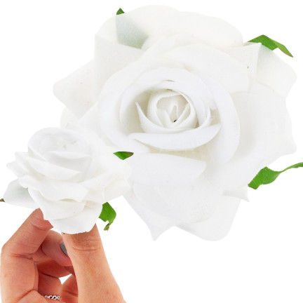 Róża wyrobowa, główka kwiatowa, welurowa, białą, realistyczna, do flowerboxów