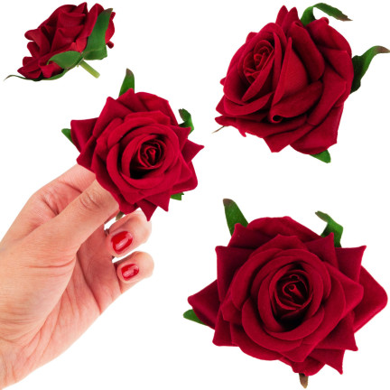 CV23968-2 Róża Wyrobowa Główka Kwiatu Sztuczne Kwiaty Jak Żywe do Stroików Bordowa welurowa