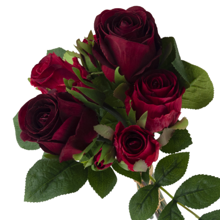 CV26349-7 BUKIET RÓŻ WELUROWYCH CZERWONYCH GĘSTY RÓŻE JAK ŻYWE PIĘKNE W BUKIECIE REAL