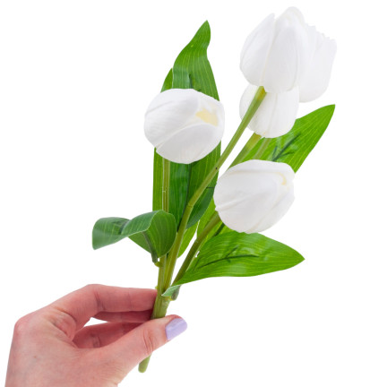 CV26805-2 TULIPAN BUKIET TULIPANÓW BIAŁY PIĘKNY JAK ŻYWY TULIPANY PIANKOWE SZTUCZNE
