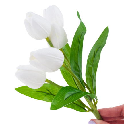 CV26805-2 TULIPAN BUKIET TULIPANÓW BIAŁY PIĘKNY JAK ŻYWY TULIPANY PIANKOWE SZTUCZNE