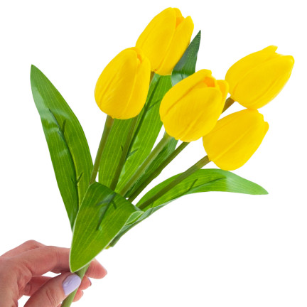 CV26805-5 TULIPAN DUŻY BUKIET TULIPANÓW X5 SZTUCZNE KWIATY TULIPANY W BUKIECIE ŻÓŁTE