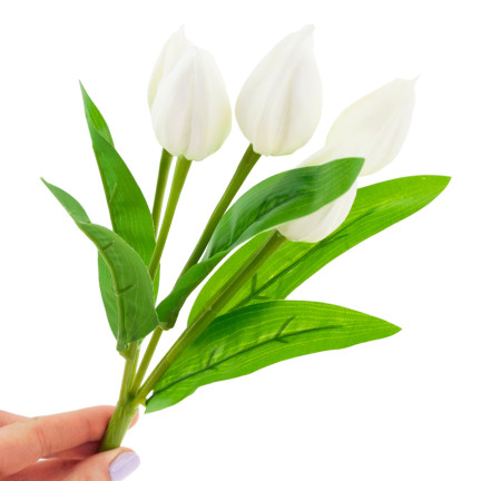CV26806-1 TULIPAN BUKIET TULIPANÓW BIAŁY PIĘKNY JAK ŻYWY TULIPANY PIANKOWE SZTUCZNE