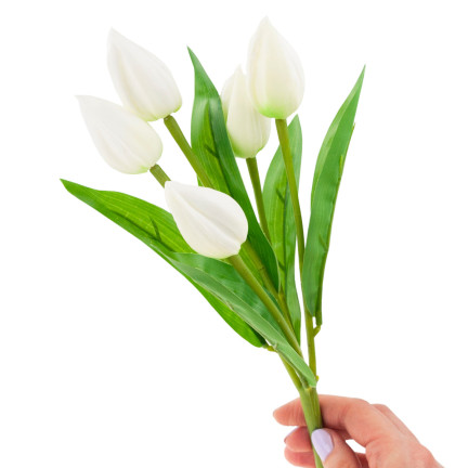 CV26806-1 TULIPAN BUKIET TULIPANÓW BIAŁY PIĘKNY JAK ŻYWY TULIPANY PIANKOWE SZTUCZNE