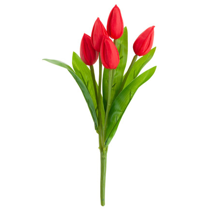 CV26806-5  TULIPAN BUKIET TULIPANÓW CZERWONY PIĘKNY JAK ŻYWY TULIPANY PIANKOWE SZTUCZNE