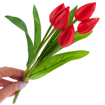 CV26806-5  TULIPAN BUKIET TULIPANÓW CZERWONY PIĘKNY JAK ŻYWY TULIPANY PIANKOWE SZTUCZNE