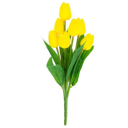 CV26807-4 TULIPAN BUKIET TULIPANÓW piankowych X7 ZÓŁTE TULIPANY SZTUCZNE W BUKIECIE