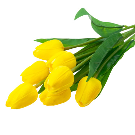 CV26807-4 TULIPAN BUKIET TULIPANÓW piankowych X7 ZÓŁTE TULIPANY SZTUCZNE W BUKIECIE