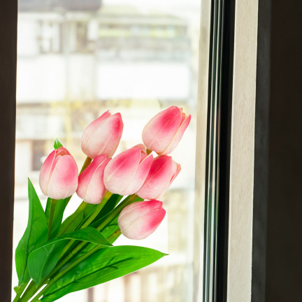 CV26807-8 TULIPAN BUKIET TULIPANÓW piankowych X7 różowe TULIPANY SZTUCZNE W BUKIECIE