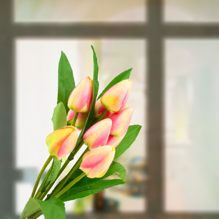 CV26813-4 TULIPAN DUŻY BUKIET TULIPANÓW X9 SZTUCZNE KWIATY TULIPANY W BUKIECIE RÓŻOWY