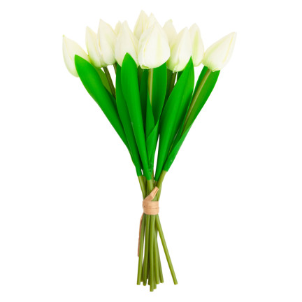 CV27025-1 TULIPANY BUKIET TULIPANÓW PIĘKNY JAK ŻYWY TULIPAN KWIATY BIAŁE 12 KWIATÓW