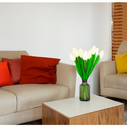 CV27025-1 TULIPANY BUKIET TULIPANÓW PIĘKNY JAK ŻYWY TULIPAN KWIATY BIAŁE 12 KWIATÓW