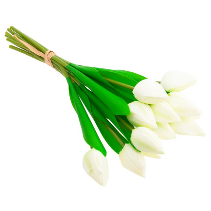 CV27025-1 TULIPANY BUKIET TULIPANÓW PIĘKNY JAK ŻYWY TULIPAN KWIATY BIAŁE 12 KWIATÓW