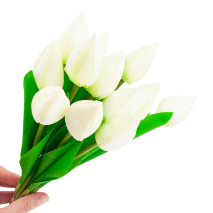 CV27025-1 TULIPANY BUKIET TULIPANÓW PIĘKNY JAK ŻYWY TULIPAN KWIATY BIAŁE 12 KWIATÓW