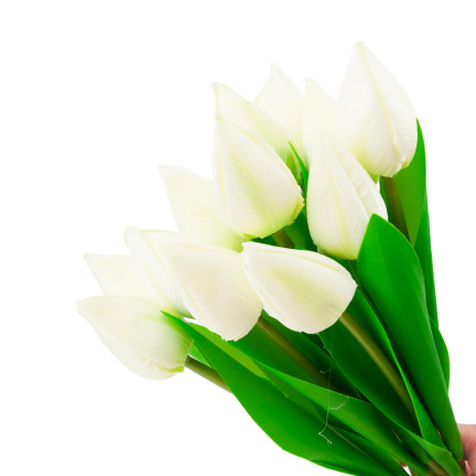 CV27025-1 TULIPANY BUKIET TULIPANÓW PIĘKNY JAK ŻYWY TULIPAN KWIATY BIAŁE 12 KWIATÓW