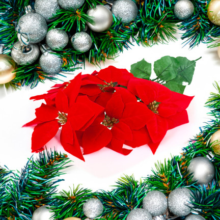 CV28920 GWIAZDA BETLEJEMSKA BUKIET KWIATÓW POINSECJA DUŻY SZTUCZNE KWIATY 5szt