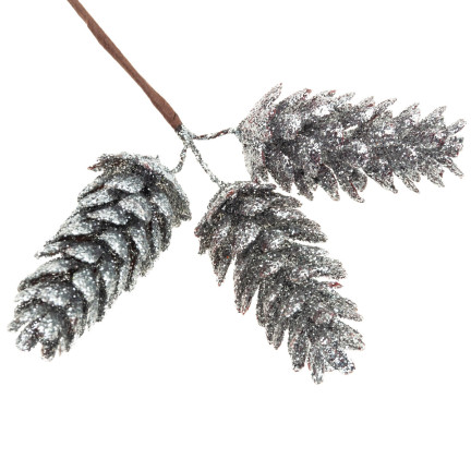 CV29786-1 SZYSZKI SZYSZKA OZDOBA NA PIKU 3szt SREBRNE NA CHOINKĘ DO STROIKA BROKATOWE