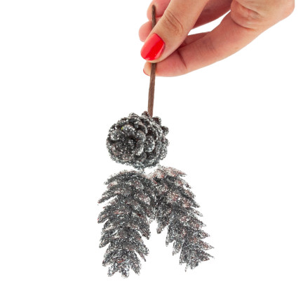 CV29786-1 SZYSZKI SZYSZKA OZDOBA NA PIKU 3szt SREBRNE NA CHOINKĘ DO STROIKA BROKATOWE