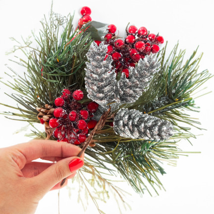 CV29786-1 SZYSZKI SZYSZKA OZDOBA NA PIKU 3szt SREBRNE NA CHOINKĘ DO STROIKA BROKATOWE