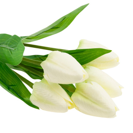 CV31225-1 TULIPAN BUKIET TULIPANÓW PIĘKNY JAK ŻYWY TULIPANY KWIATY BIAŁE ECRU X5