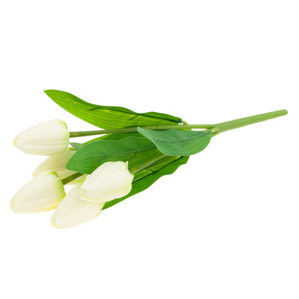 CV31225-1 TULIPAN BUKIET TULIPANÓW PIĘKNY JAK ŻYWY TULIPANY KWIATY BIAŁE ECRU X5