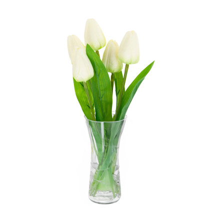 CV31225-1 TULIPAN BUKIET TULIPANÓW PIĘKNY JAK ŻYWY TULIPANY KWIATY BIAŁE ECRU X5