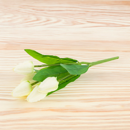 CV31225-1 TULIPAN BUKIET TULIPANÓW PIĘKNY JAK ŻYWY TULIPANY KWIATY BIAŁE ECRU X5