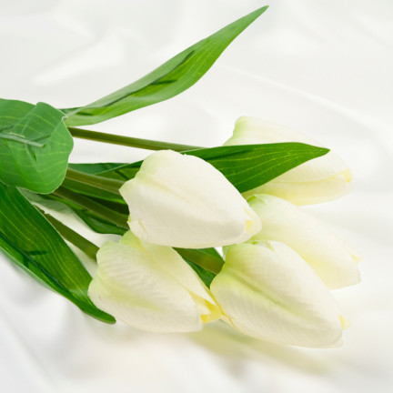 CV31225-1 TULIPAN BUKIET TULIPANÓW PIĘKNY JAK ŻYWY TULIPANY KWIATY BIAŁE ECRU X5