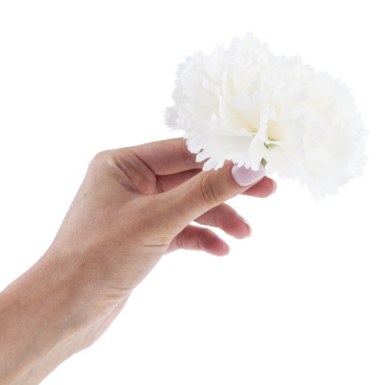 Goździk wyrobowy, główka kwiatowa, sztuczny, biały, do stroików, 10cm