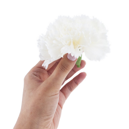 Goździk wyrobowy, główka kwiatowa, sztuczny, biały, do stroików, 10cm