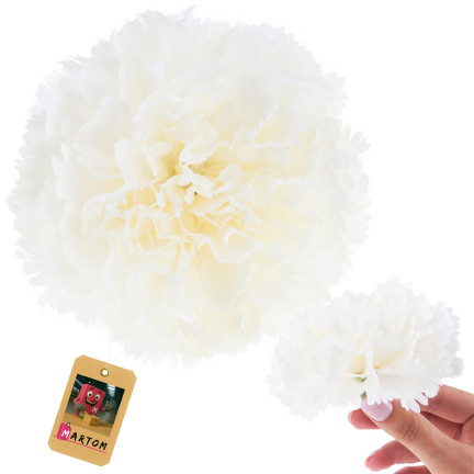 Goździk wyrobowy, główka kwiatowa, sztuczny, biały, do stroików, 10cm