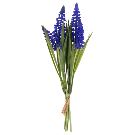 Bukiet sztucznych szafirków wiosennych, gumowe, niebieskie, w bukiecie, realistyczne, 4 gałązki, 28cm